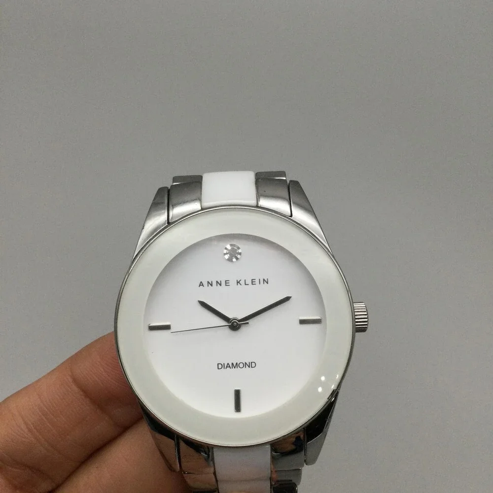 Anne Klein Diamond Women Watch 38mm Silver White Bracelet AK/1487 New Battery 7